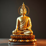 Golden Shakyamuni Buddha in Meditation - Serene Lotus Throne AI Art Print