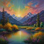 Stunning mountainscape painting in the blended styles 1