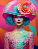 pop art style painting of a surreal female portrait with glamourous hat and big flower, soft pastel  18-02-2025 at 11-46-01