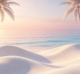 minimalist luxury beach photography backdrop with smooth white sand dunes and calm pastel ocean tones