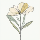 Minimalist Single Flower Line Art with Soft Watercolor Petals