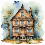 House in watercolor painting abstract