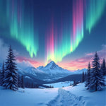 Aurora Borealis Over Snowy Mountains