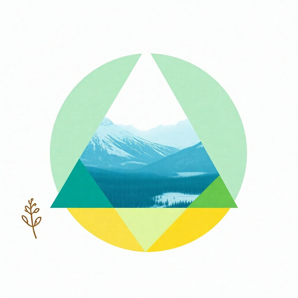 Geometric Mountain Landscape in Circle with Triangle Frame Design
