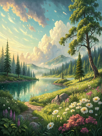 Serene Mountain Lake – Dreamy Nature Landscape Art