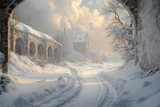 Warm and snowy winter landscape