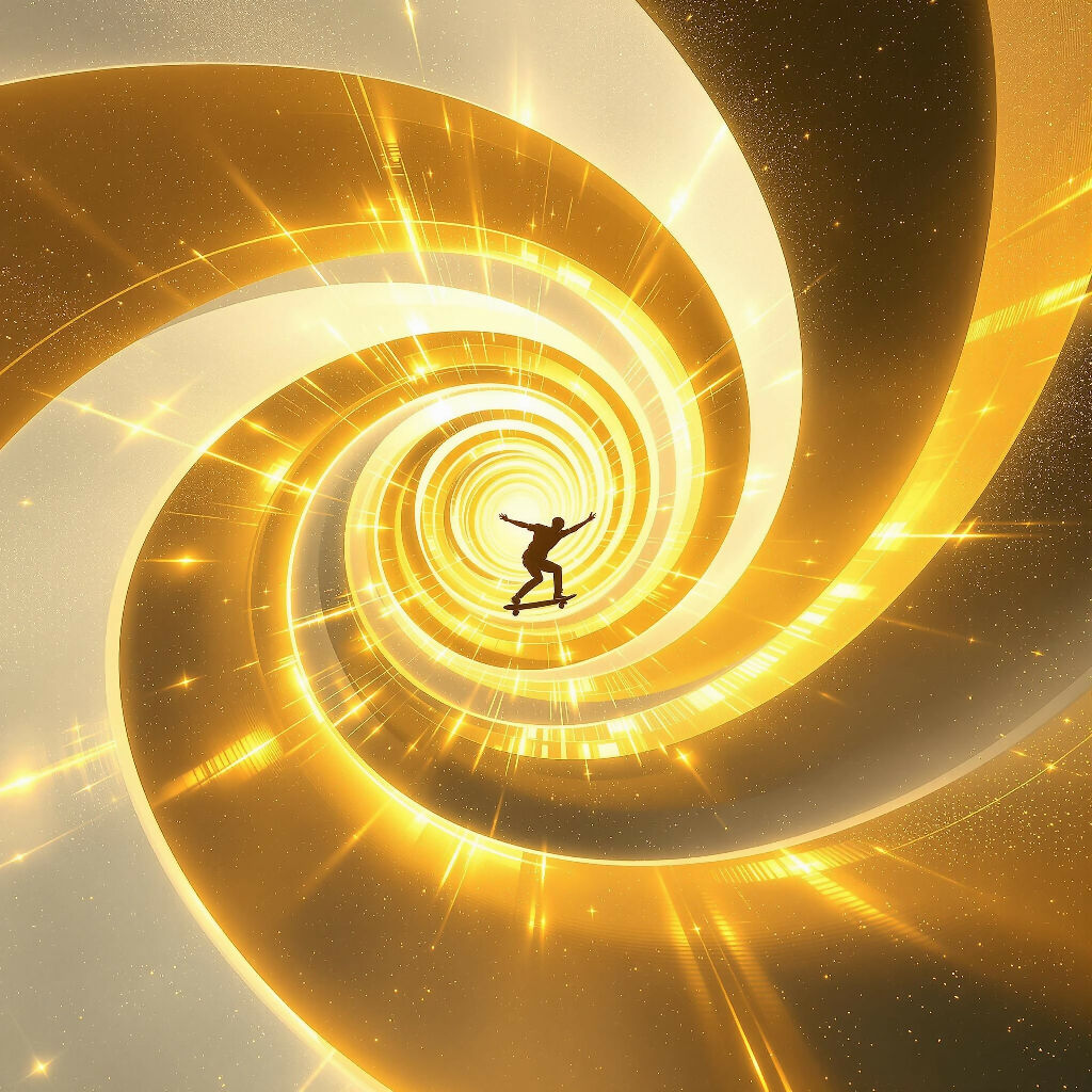 Skateboarder's Golden Vortex | Celestial Glow AI Art