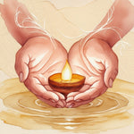 Serene Touch: Watercolor Hands and a Softly Glowing Lamp