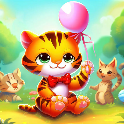 Cute tiger with a balloon illustration copy