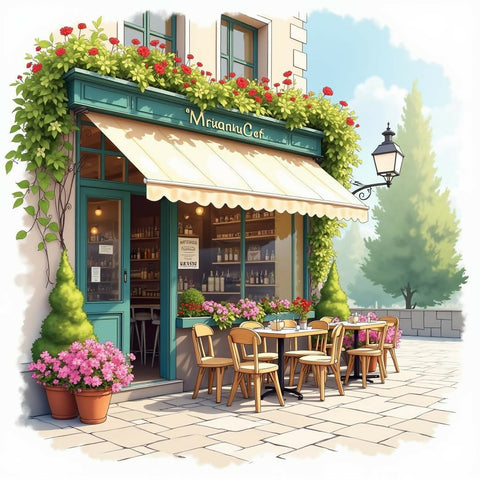 Charming Café with Blooming Flowers