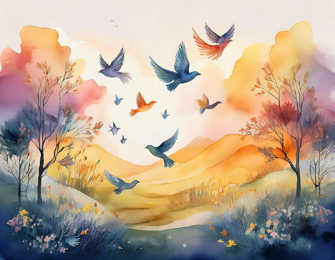 Watercolor flying birds