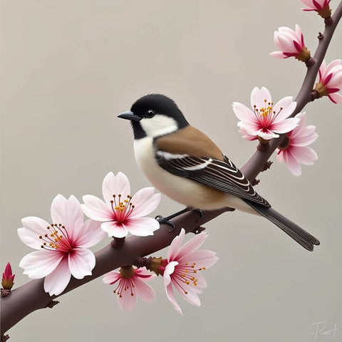 Sparrow on Cherry Blossom Art