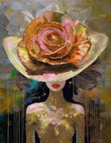 pop art style painting of a surreal fashion illustration with glamourous hat and big flower, soft pa 18-02-2025 at 12-45-54