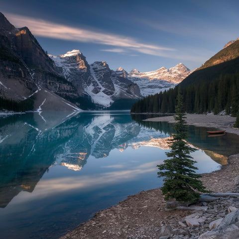 A serene and captivating alpine landscape, captured in a wide-angle shot during sunrise 3