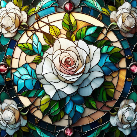 Ai white rose stained glass