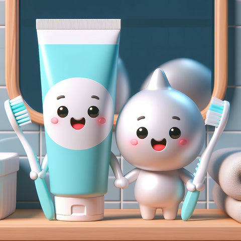 Two Toothpaste With Fun This adorable image features a tube of toothpaste and a little silv...