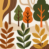 Mid-Century Modern Nature Wall Art – Abstract Trees & Leaves in Earthy Olive, Burnt Orange & Mustard