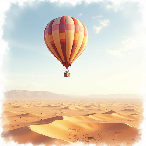 Hot Air Balloon Over Desert Landscape