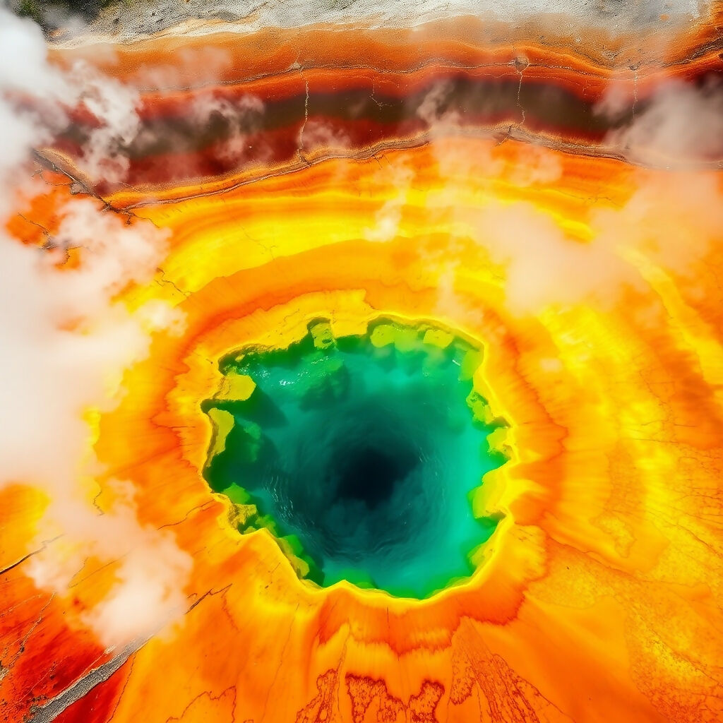 Grand Prismatic Spring Aerial View with Vibrant Rainbow Color