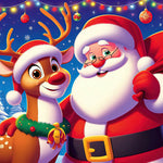 Santa Claus and a reindeer illustration copy