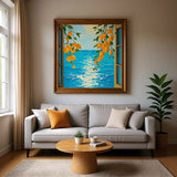 Mediterranean Lemon Breeze – Watercolor Coastal Window View Painting