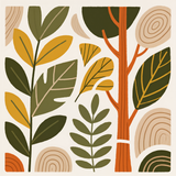 Mid-Century Modern Nature Wall Art – Abstract Trees & Leaves in Earthy Olive, Burnt Orange & Mustard