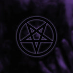 Magical inverted pentagram glowing purple neon