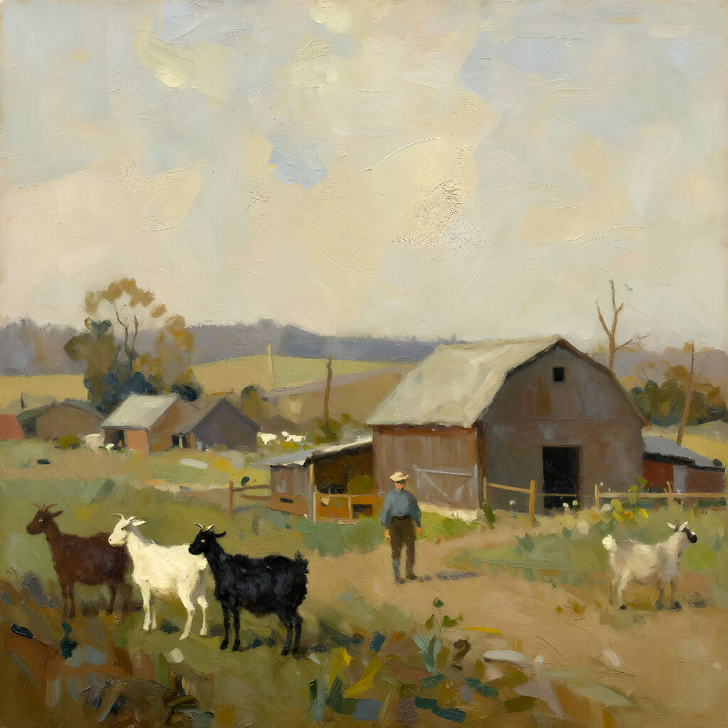 : Impressionist Goat Farm Art | Rustic Pastoral Digital Print | Uni...