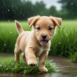 Playful Puppy in the Rain