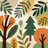 Mid-Century Modern Nature Wall Art – Abstract Trees & Leaves in Earthy Olive, Burnt Orange & Mustard