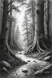 10 Mystic Forest Pathways: High-Res Monochrome Illustrations