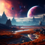 Alien Planet: Majestic Mountains and Celestial Bodies