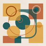 Mid-Century Modern Geometric Wall Art – Minimalist Retro Circles & Rectangles in Mustard, Teal & Terracotta