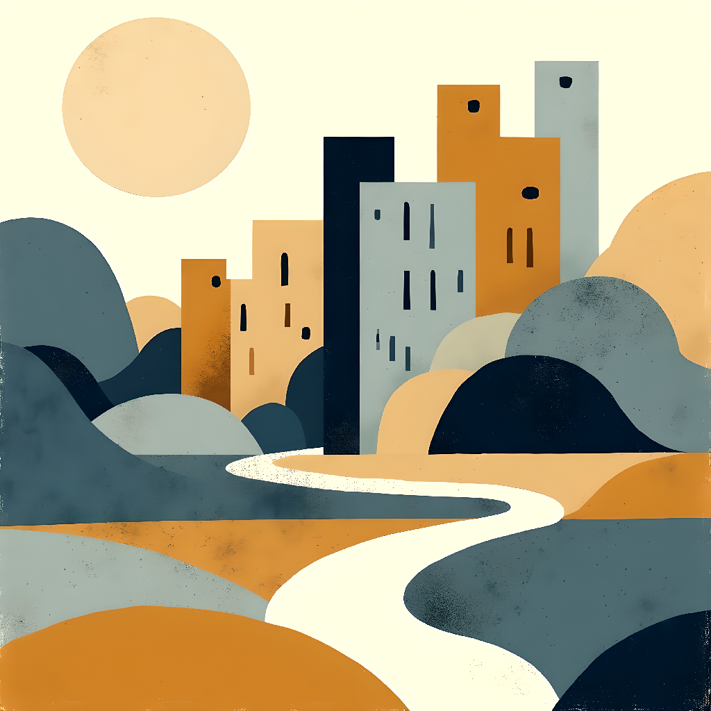 Minimalist Hillside Landscape Art | Modern Path Digital Print | Uni...