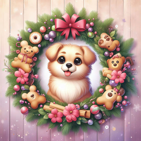 Cute dog in a Christmas wreath frame copy