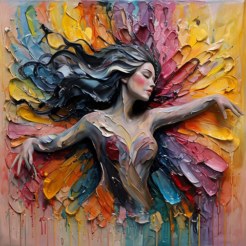 Impressionistic Painting of Serene Woman with Vibrant Colors