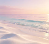 minimalist luxury beach photography backdrop with smooth white sand dunes and calm pastel ocean tones