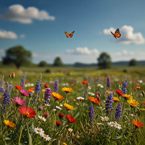 A peaceful meadow with colorful wildflowers and butterflies fluttering around (1)