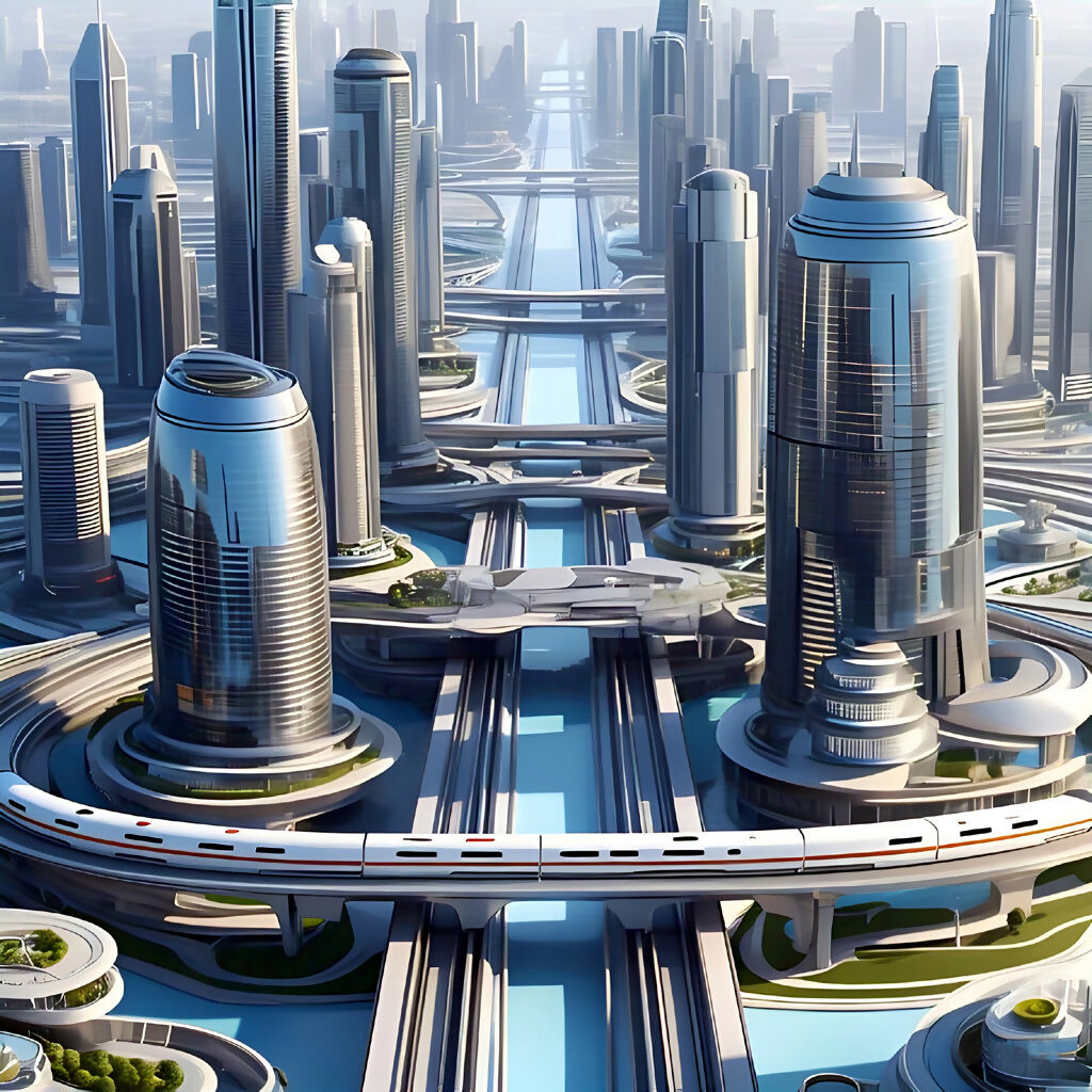 Quantum Skyline Reverie - Futuristic Architecture AI Art for Modern...