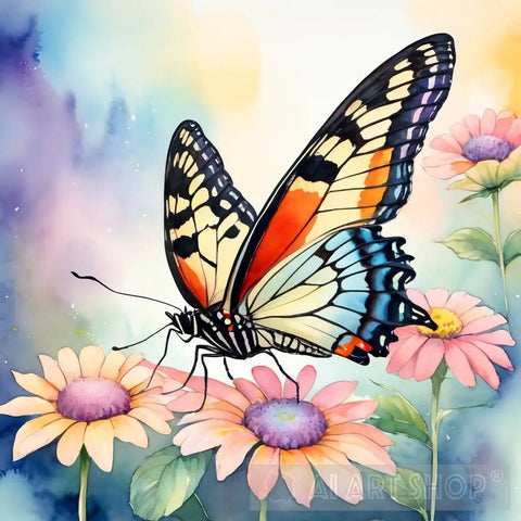 A Beautiful Butterfly On A Colorful Flower Ai Artwork