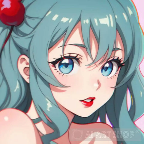 A Beautiful Girl With Coral-Blue Hair Portrait Ai Art