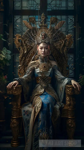A Beautiful Queen On Throne Ai Painting