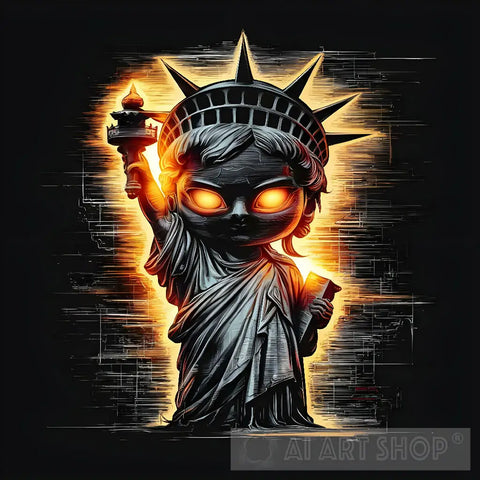 A Beautiful Statue In The Form Of A Girl Holding Torch Similar To Statue Liberty With Glowing