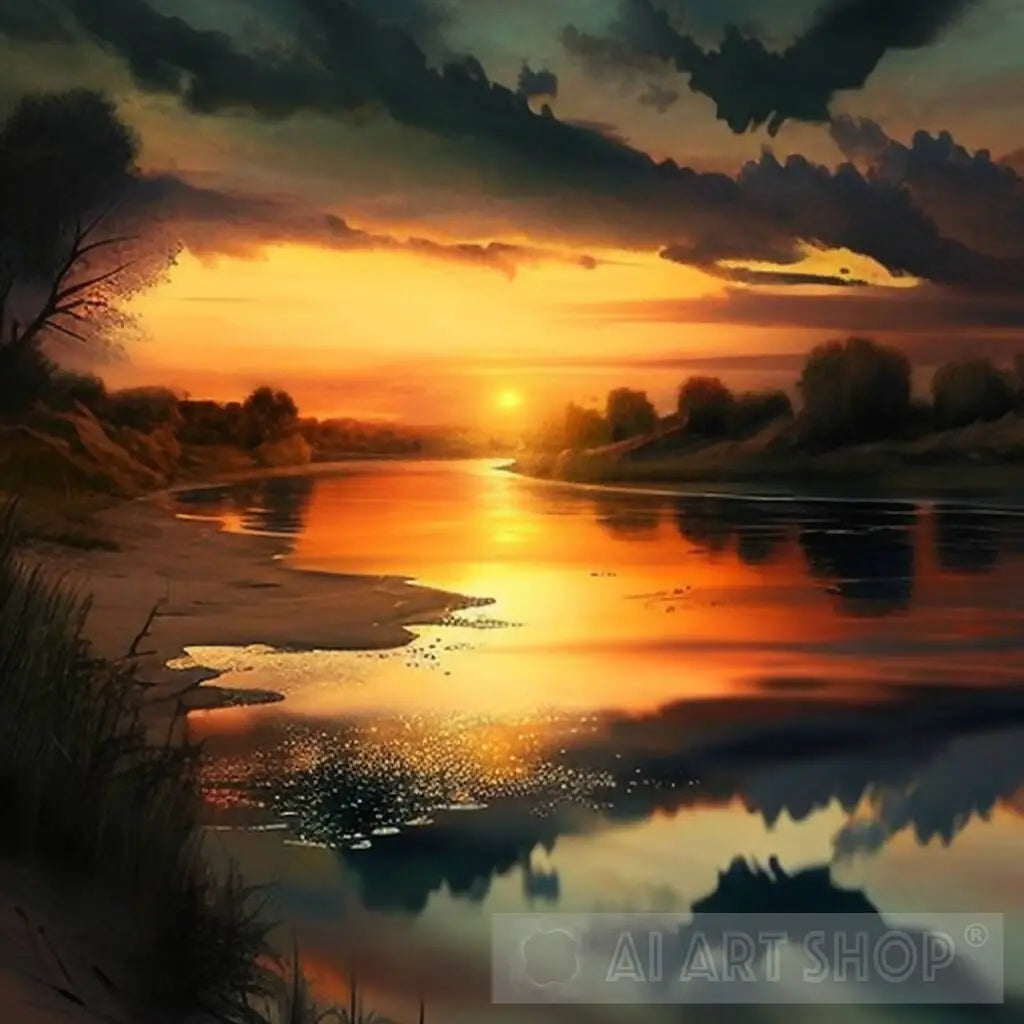 A Beautiful Sunset on the River Painting
