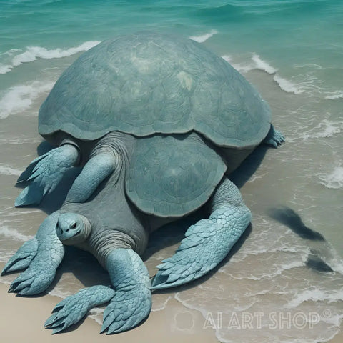 A Beautiful Turtle Resting On The Seaside. Animal Ai Art