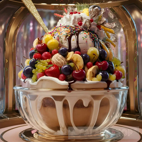 A Bowl Of Ice Cream With Sticker Fruit On It Ai Artwork