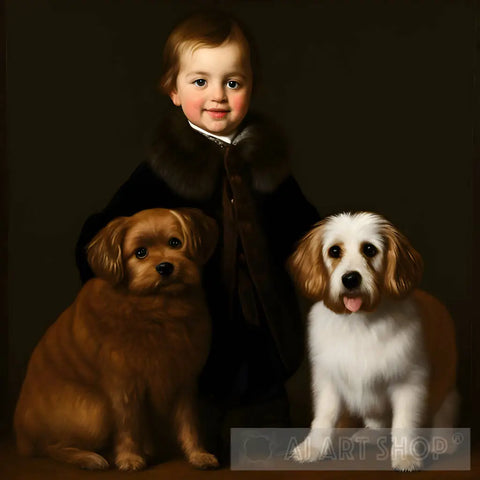 A Boy With His Dogs Ai Painting