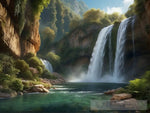 A Cascading Waterfall In A Serene Canyon Nature Ai Art