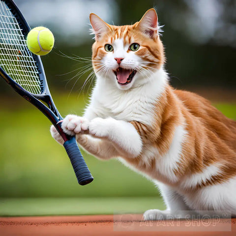 A Cat Playing Tennis Animal Ai Art