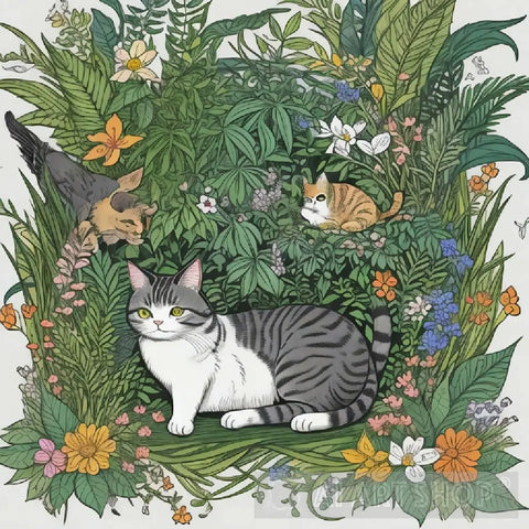 A Cat Surrounded By Lush Foliage Animal Ai Art